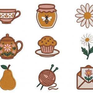 Tea Honey Phone Embroidery Design Bundle Mini Icons, Tea Honey Phone Wallpaper Machine Embroidery Set, DST PES Digital Download