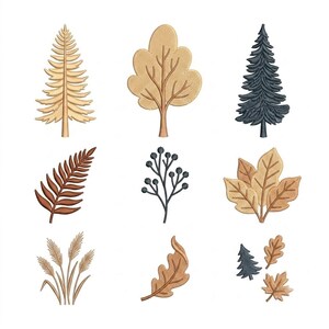 Boho Autumn Trees Embroidery Design Bundle, Quirky Autumn Trees Machine Embroidery Icons Set, Fall Trees Digital Download DST PES