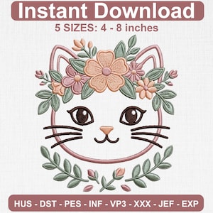 Cat Embroidery for Apparel, Cat Design Machine Embroidery File, DST PES Files for 4x4 Hoop