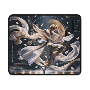 Dance Your Way Mouse Pad, Korean Inspired Dance Art, Navy Gold Floral Desk Accessory