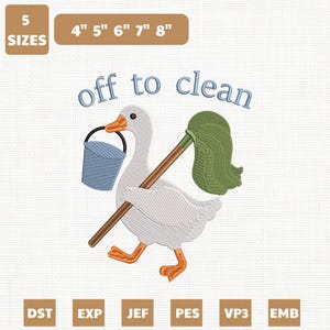 File per ricamo a macchina "Off To Clean Housekeeping", disegno di una donna delle pulizie (download immediato)