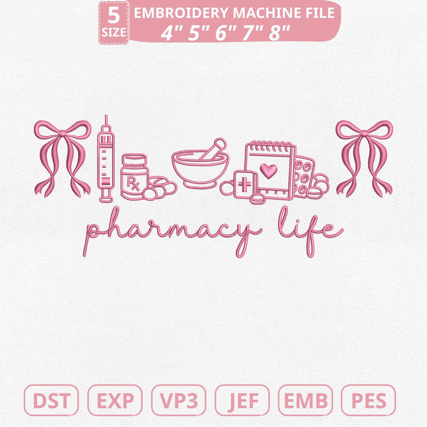 Pharmacy Life Machine Embroidery File, Coquette Pharmacy Tech (instant ...