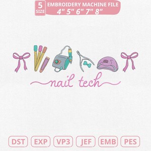 Coquette Bow Nail Tech Stuff Machine Embroidery File, Nail Artist Life (Instant Download)