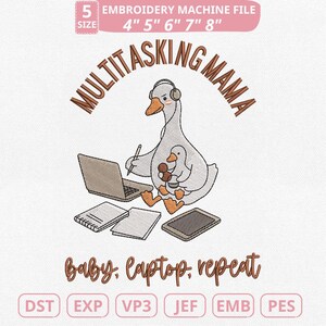 Archivo de bordado a máquina "Mamá Ganso Multitarea", Divertida Vida de Mamá (Descarga instantánea)