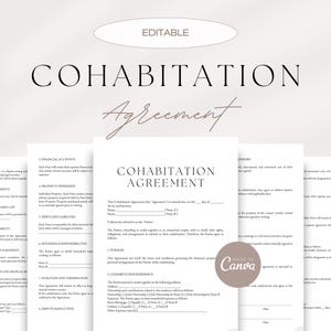 Editable Cohabitation Agreement, Living Together Agreement, Joint Household Agreement Template, Partnership Living Agreement, Canva Template