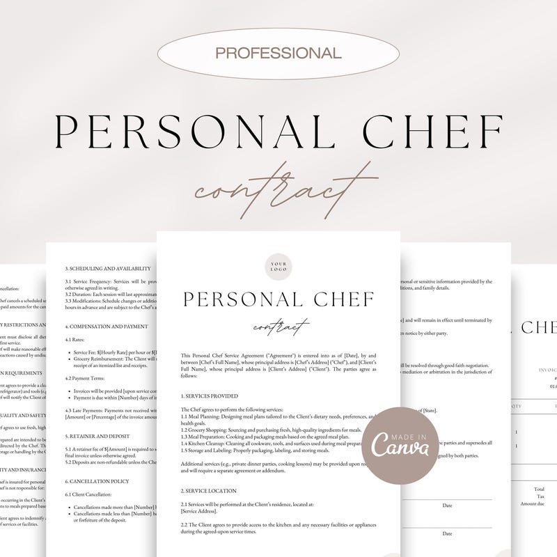 Chef Invoice Template - Etsy
