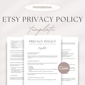 Privacy Policy For Etsy Sellers, Editable Online Privacy Policy, Data Privacy Notice, User Privacy Policy, GDPR, CCPA, Canva Template