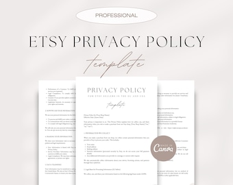 Etsy Seller Privacy Policy Template: GDPR & CCPA Compliant (Canva Template)