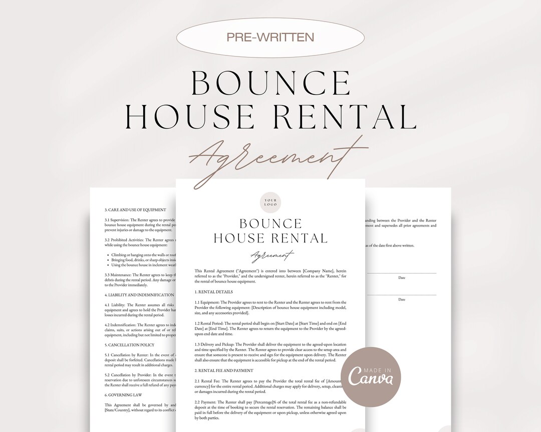 Bounce House Rental Agreement, Bouncy Castle Rental Agreement, Rental