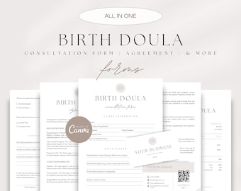 Birth Doula Forms Bundle, Doula Contract, Doula Consultation Form, Editable Doula Client Forms, Doula Invoice, Doula Business Card Template
