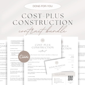 Cost-Plus Construction Contract Template, Cost-Plus Contractor Agreement, Invoice Template, Business Card Template, Editable Canva Templates