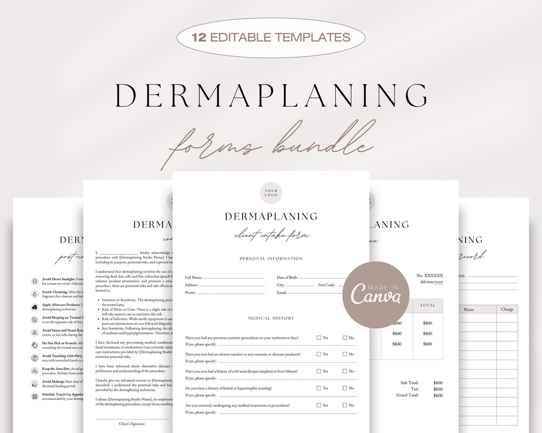 Dermaplaning Forms Bundle, Dermaplaning Consultation Forms, Editable ...