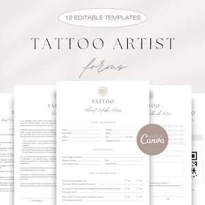 Editable Tattoo Artist Forms Bundle, Tattoo Parlor Consultation Forms, Tattoo Artist Agreement Templates, Client Intake, Tattoo Business