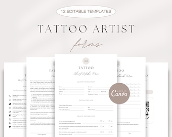 Editable Tattoo Artist Forms Bundle, Tattoo Parlor Consultation Forms, Tattoo Artist Agreement Templates, Client Intake, Tattoo Business