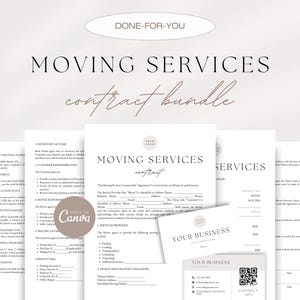 Moving Services Contract Bundle, Professional Moving Agreement, Relocation Services Agreement, Movers Small Business Templates, Canva Docs