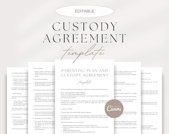 Child Custody Agreement Template, Custody and Co-Parenting Plan, Custody and Childcare Agreement, Comprehensive Co-Parenting Agreement