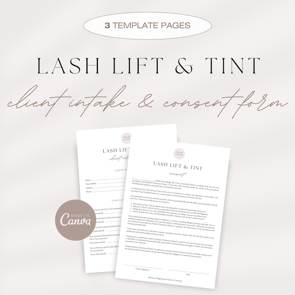 Lash Consent Form, Lash Lift Client Intake Form, Lash Lift And Tint Consultation Forms, Lash Lift Canva Templates, Lash Tech Waiver