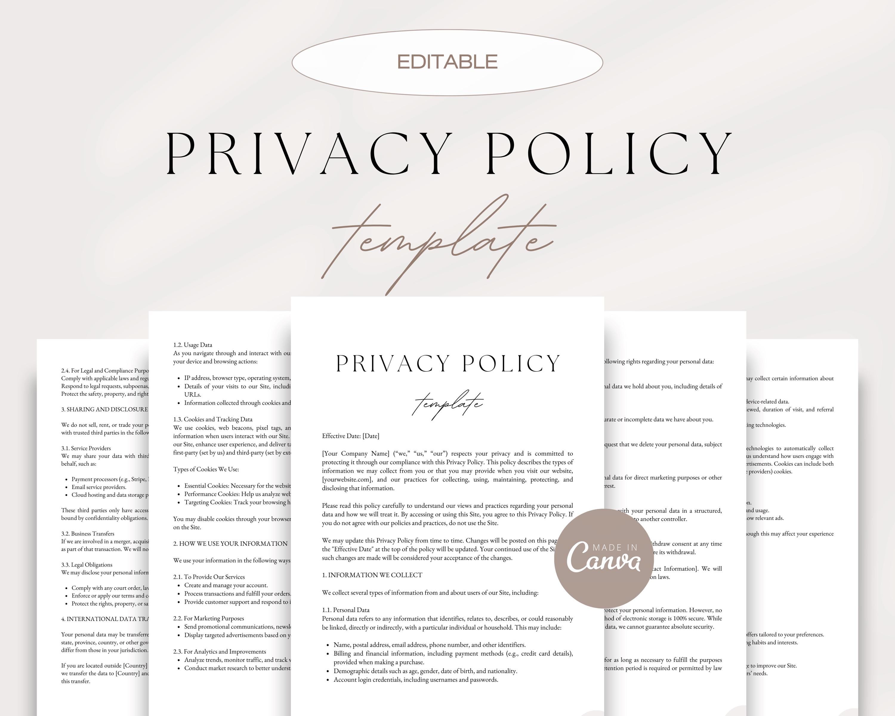 Privacy Template Example General Website Privacy Policy, Editable Online Privacy Policy, Data ...