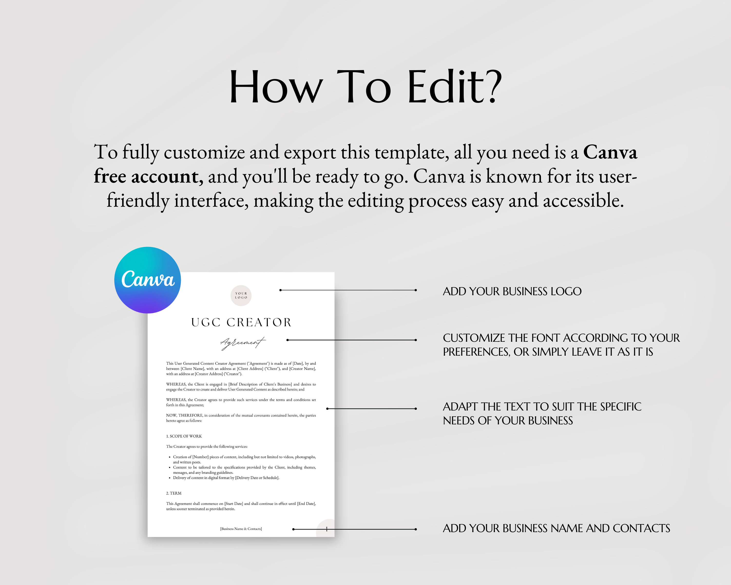 Ugc Contract Example Editable UGC Contract, UGC Creator Agreement Template, User Generated ...