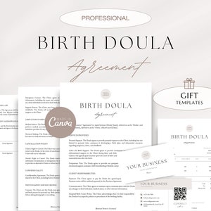 Professional Birth Doula Services Agreement, Editable Doula Contract, Labor and Delivery Support Contract, Doula Editable Templates