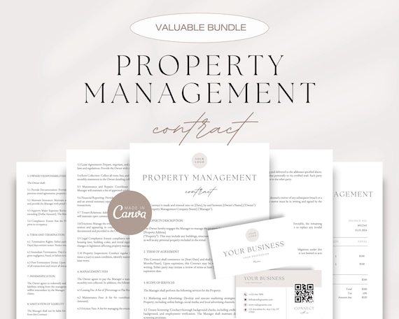 Property Management Contract, Property Management Agreement, Invoice Template, Business Card Template, Editable Rental Management Contract