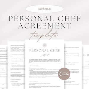 Personal Chef Service Agreement Template, Editable Private Chef Contract, Private Cooking Services Contract, Home Chef Services Contract