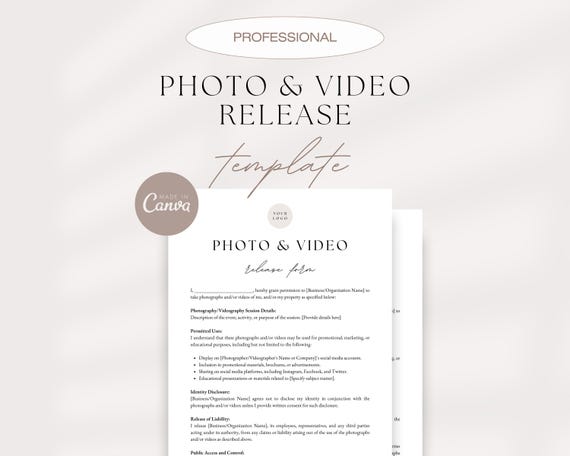 Editable Photo And Video Release Form, General Photo Release Form, Photo Release Agreement, Esthetician Photo And Video Release Template