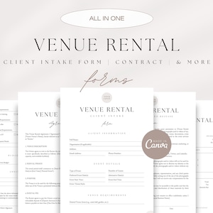 Puede incluir: Un conjunto de tres formularios imprimibles para alquileres de locales. Los formularios incluyen un formulario de contacto con el cliente, un contrato y un formulario de liberación. Los formularios están diseñados en un estilo minimalista con un esquema de color marrón y blanco. El texto "ALQUILER DE LOCAL" se presenta de forma destacada en los formularios.