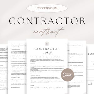 Contractor Contract Bundle, Independent Contractor Contract Template, Invoice Template, Business Card Template, Contractor Canva Templates