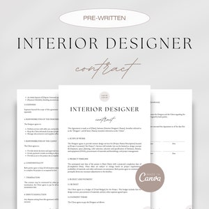 Interior Designer Client Contract, Interior Design Services Agreement, Client-Designer Agreement Template, Interior Decorating Contract