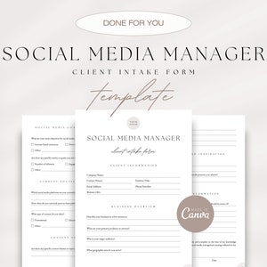 Social Media Manager Client Intake Form, Freelance Social Media Manager Client Intake Form, Client Onboarding Questionnaire