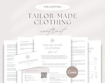 Tailor Made Clothing Agreement, Custom Garment Contract, Tailored Apparel Contract, Tailor Invoice Template, Tailor Business Card Template