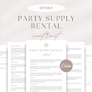 Party Supply Rental Contract, Party Equipment Rental Agreement, Party Rental Contract, Event Rental Agreement, Canva Party Rental Templates
