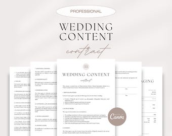 Wedding Content Contract, Professional Wedding Content Agreement, Wedding Content Creator Business Forms, Editable Wedding Media Contract