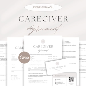 Adult Caregiver Contract, Caregiver Employment Contract, Caregiving Agreement, Personal Care Agreement, Invoice Template, Business Card