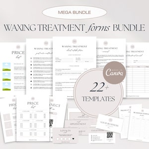 Waxing Treatment Business Templates, Waxing Forms Bundle, Waxing Consultation Forms, Editable Waxing Templates and Forms, Business Card