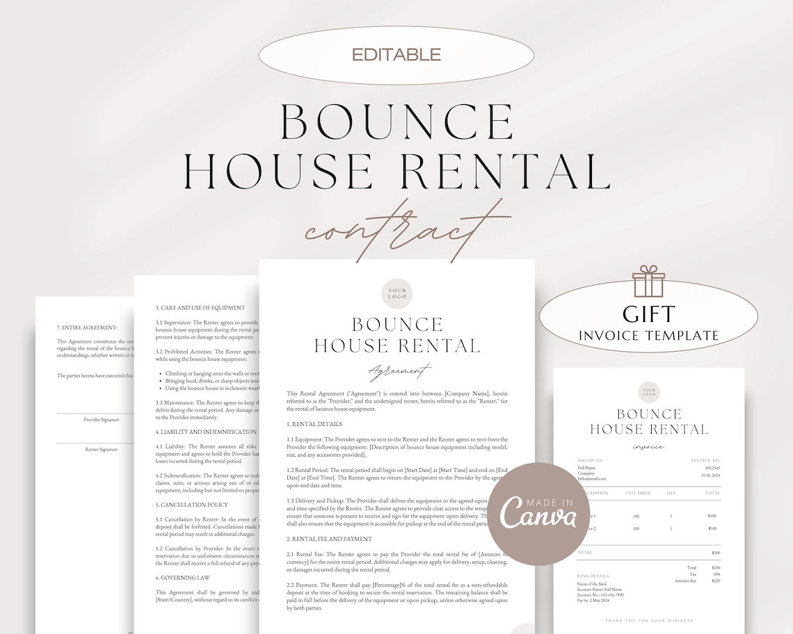 Bounce House Rental Agreement, Bouncy Castle Rental Agreement, Rental