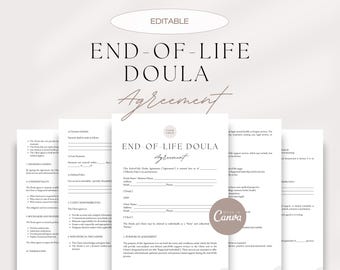 End-of-Life Doula Contract, Death Doula Agreement Template, Non-Medical Support Services, Editable Legal Document, Canva Template