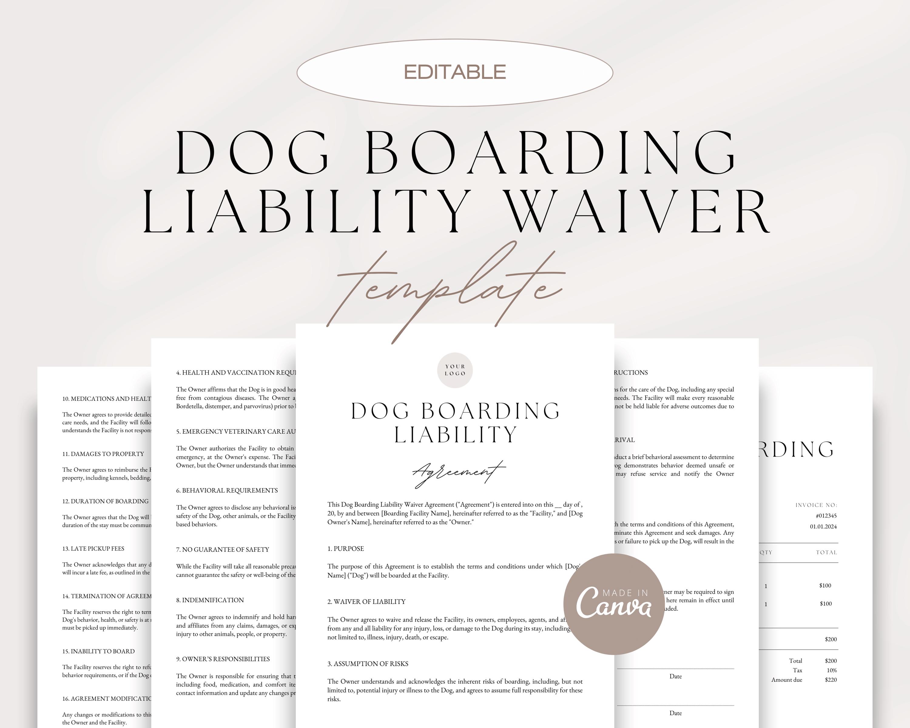 Dog Boarding Liability Waiver Template: Pet Care Service Agreement