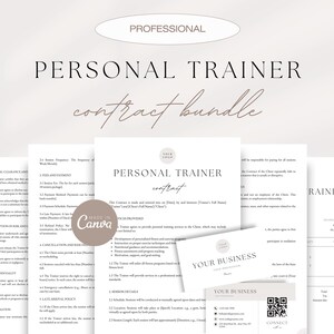 Personal Trainer Contract Bundle, Training Contract Template, Fitness Services Agreement, Trainer Invoice, Trainer Business Card Template