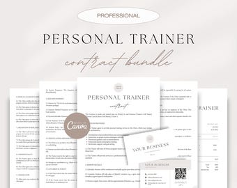 Könnte beinhalten: Ein Satz druckbarer Vorlagen für Personal Trainer-Verträge. Die Dokumente beinhalten Abschnitte für die ärztliche Freigabe, Gebühren und Zahlungen, Stornierungs- und Rückerstattungsrichtlinien und mehr. Die Vertragsvorlagen sind so konzipiert, dass sie von Personal Trainern verwendet werden können, um eine professionelle Beziehung zu ihren Kunden aufzubauen.