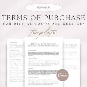 Editable Terms of Purchase for Digital Goods & Services, Digital Products Purchase Agreement Template, Digital Sales Policy, Canva Template