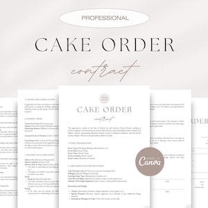 Professional Cake Contract, Cake Order Contract, Cake Order Form, Custom Cake Agreement, Event Cake Contract, Birthday Cake Contract, Canva