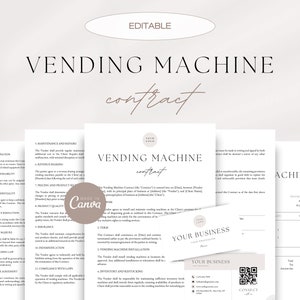 Editable Vending Machine Contract, Vending Machine Services Agreement, Vending Machine Business Templates, Editable in Canva