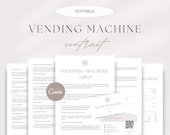 Editable Vending Machine Contract, Vending Machine Services Agreement, Vending Machine Business Templates, Editable in Canva