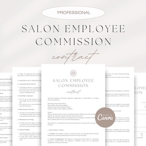 Salon Employee Commission Agreement, Stylist Commission Agreement Template, Salon Employment Contract, Editable Canva Template, Hair Stylist