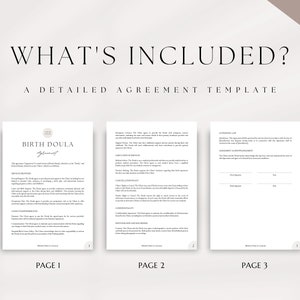 Puede incluir: Una plantilla de contrato de tres p&aacute;ginas para una doula de parto. El documento incluye secciones para la informaci&oacute;n del cliente, los servicios prestados, la compensaci&oacute;n, la confidencialidad y la informaci&oacute;n legal. El documento se titula "Contrato de Doula de Parto".