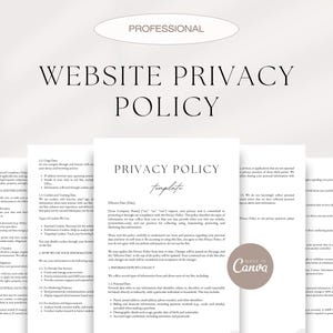 Può includere: Un modello di politica sulla privacy del sito web con il testo "Privacy Policy Template" in un carattere marrone chiaro. Il modello è progettato per essere utilizzato per un sito web o un'attività online.