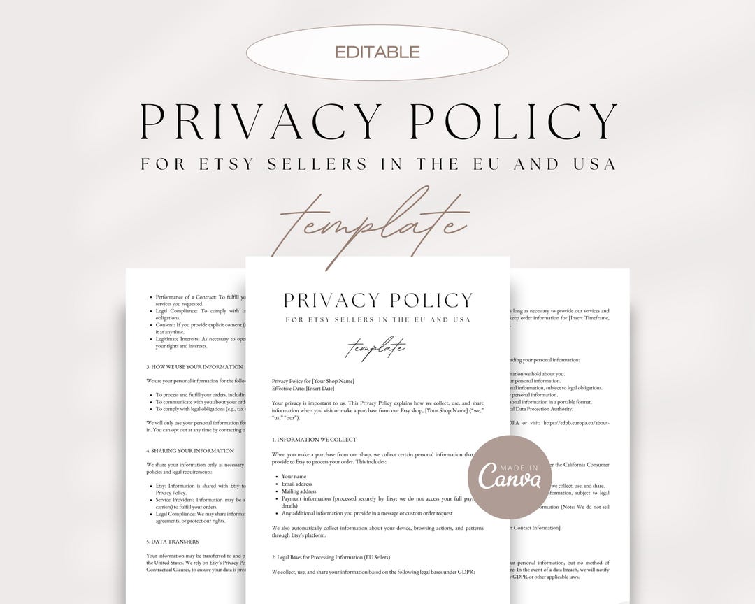 Editable Privacy Policy Template for Etsy Sellers (canva) Etsy UK