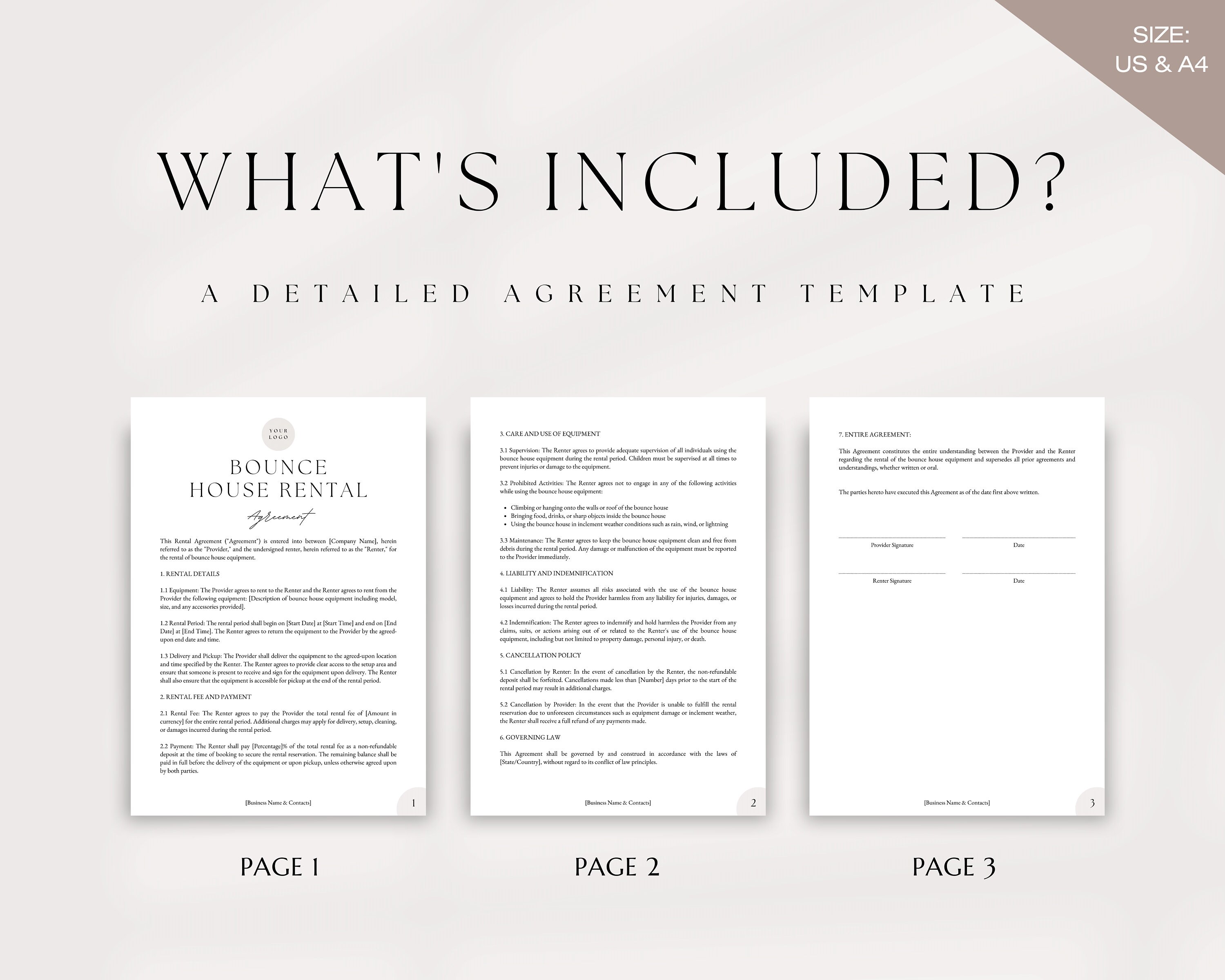 Bounce House Rental Agreement, Bouncy Castle Rental Agreement, Rental